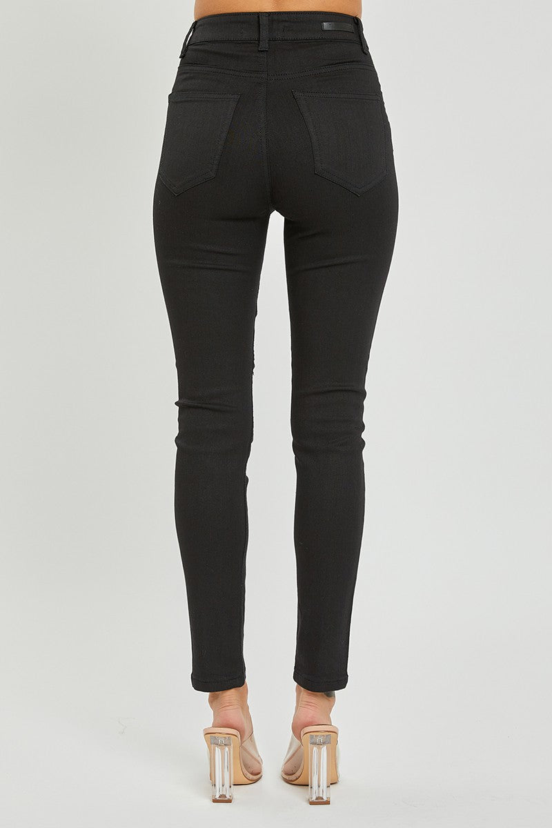 Coated Black Skinny With Knee Cut- Risen Jeans