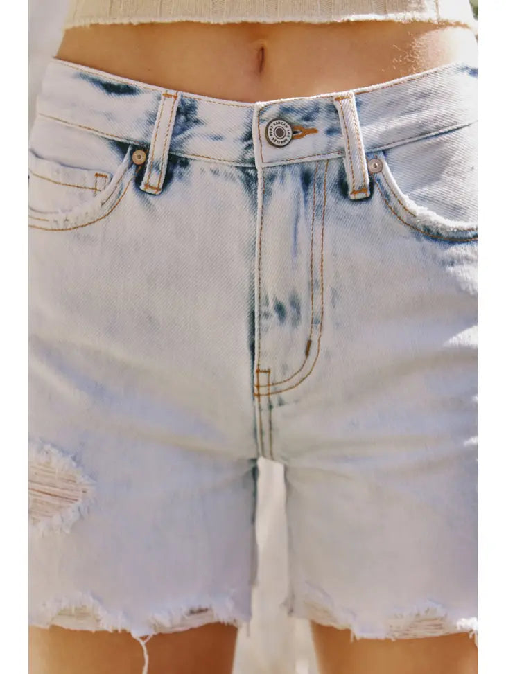 High-Rise Kan Can Bleach Destroyed Denim Shorts