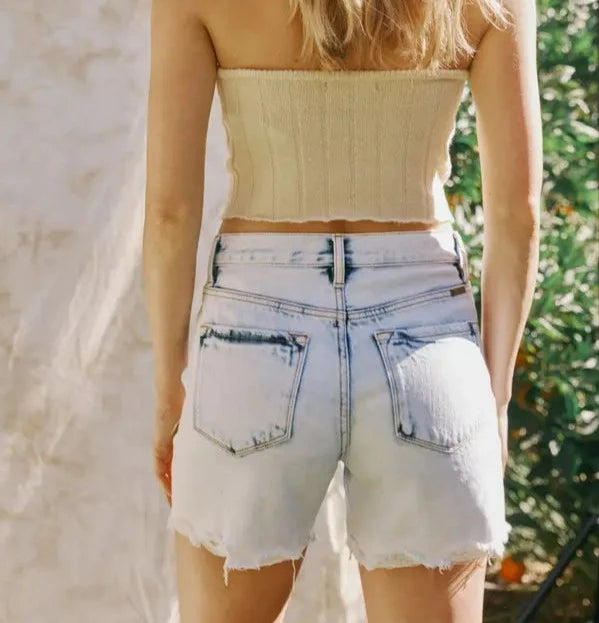 High-Rise Kan Can Bleach Destroyed Denim Shorts