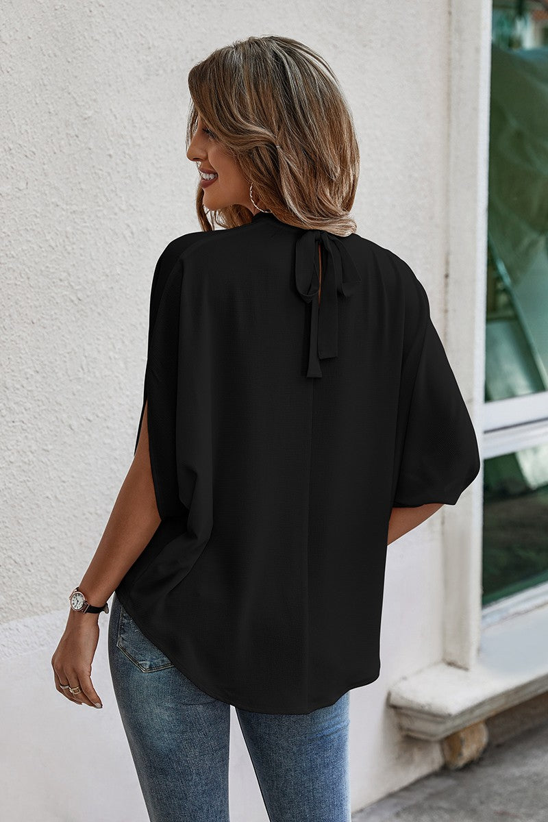 Solid Cape Short Sleeve Loose Top