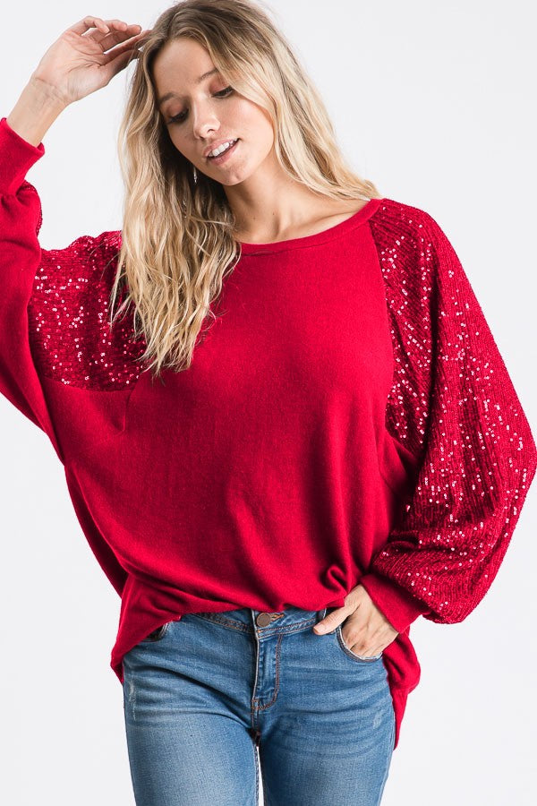 Sequence Bishop Sleeve Top In Red or Green see
