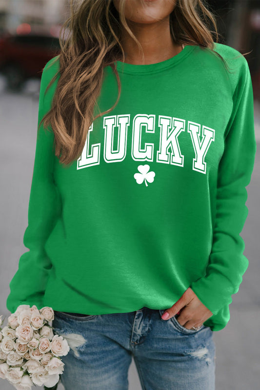 St. Patricks LUCKY Clover Raglan Sleeve Sweatshirt