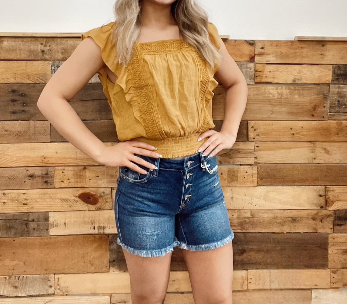 Mid Rise Button Up Shorts
