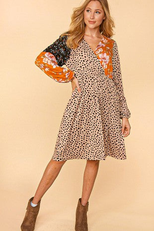Floral & Cheetah Color Block Print Dress