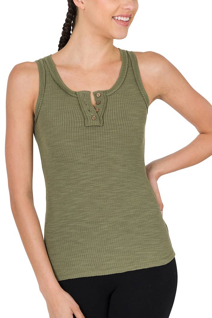 Ribbed Tank Top-OLIVE