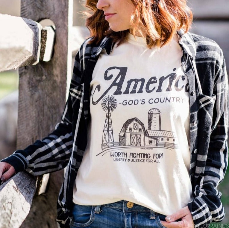 America Gods Country Graphic Tee Ivory - Red Fox Boutique