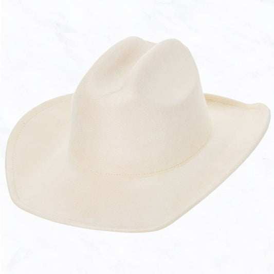 Big Brim Suede Western Cowboy Fedora Hat-Ivory - Red Fox Boutique