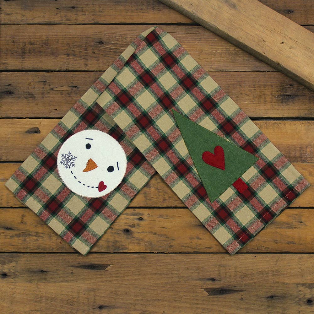 Home Collections by Raghu - 2 in 1 Winterberry Tree, Snowman Face  Nutmeg Red Towel