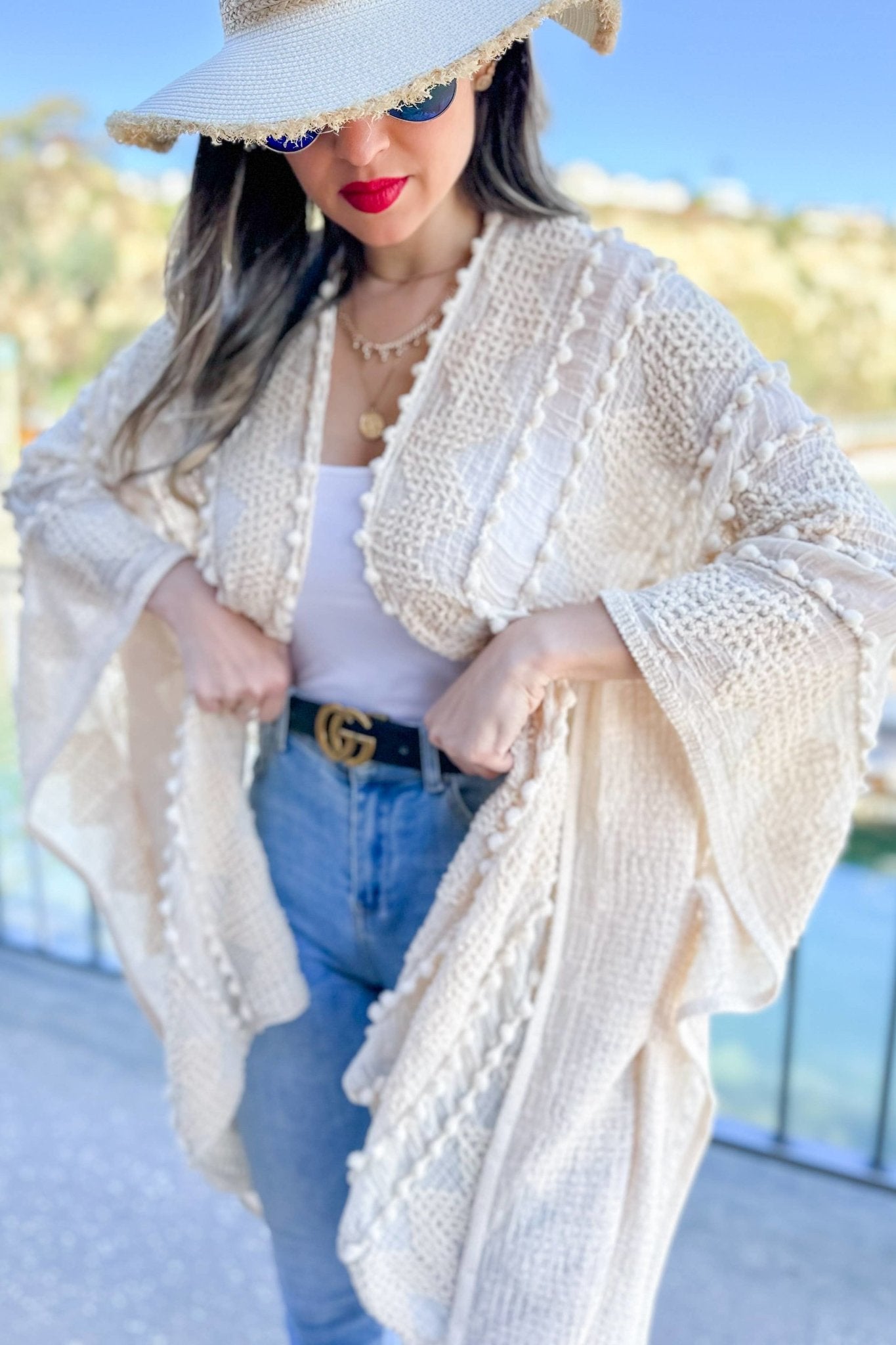 Ivory Textured Open Front Soft Kimono Cardigan - Red Fox Boutique