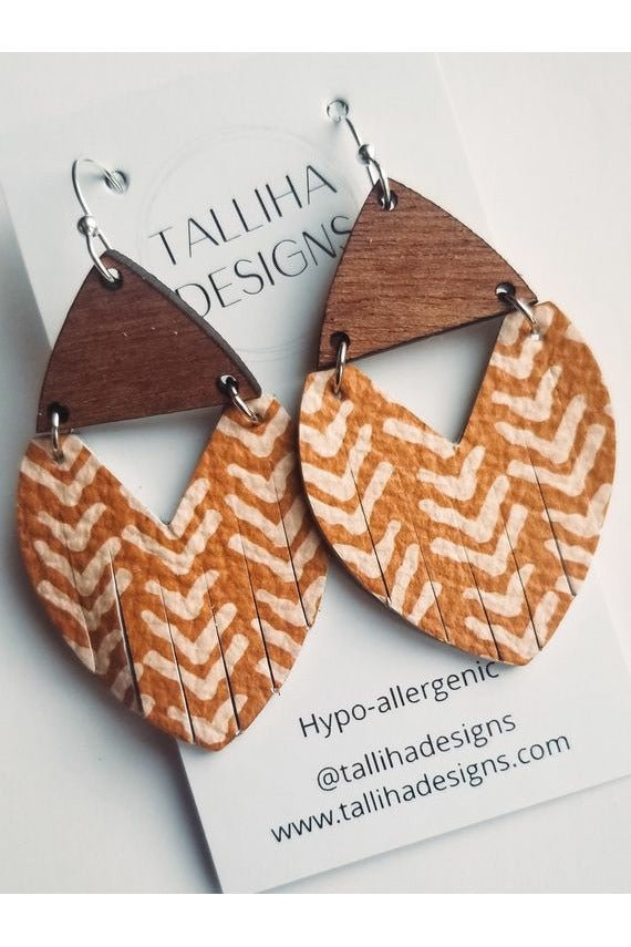 Mustard Broken Chevron Genuine Leather and Wood - Red Fox Boutique