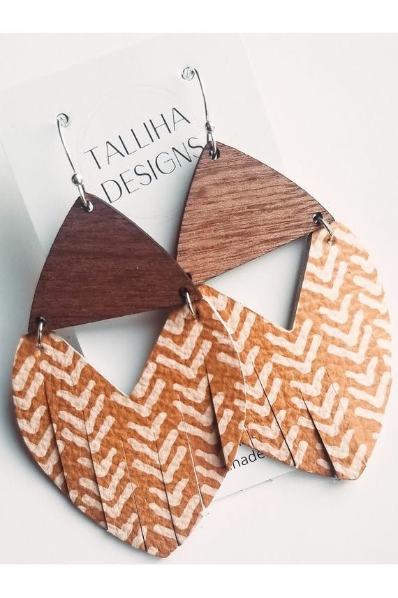 Mustard Broken Chevron Genuine Leather and Wood - Red Fox Boutique
