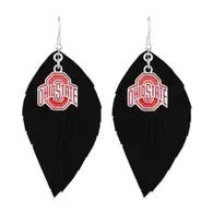 Ohio State Buckeyes NCAA Antique Logo Boho Babe Earrings in Black - Red Fox Boutique