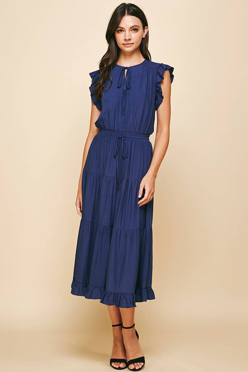PINCH - SLEEVELESS KNEE LENGTH DRESS - DUSTY NAVY - Red Fox Boutique