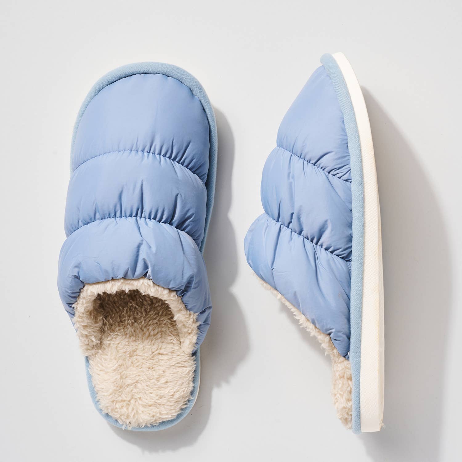 Puffy Faux Fur Lined Slippers-BLUE - Red Fox Boutique