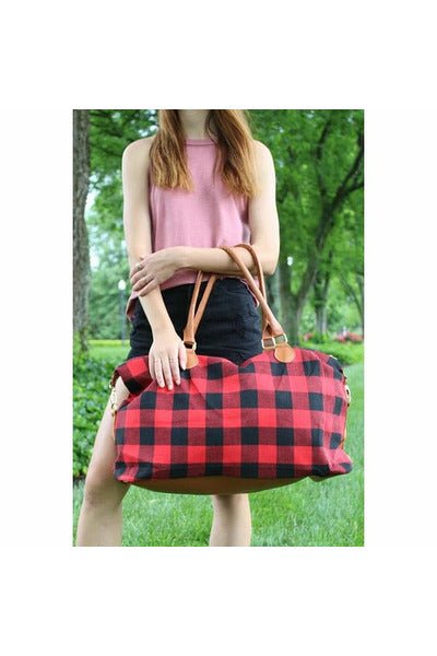 Red & Black Buffalo Plaid Weekender Tote ADORABLE! - Red Fox Boutique