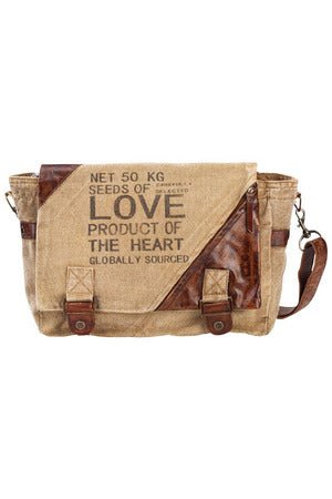 Seeds Of Love Messenger crossbody tote leather and canvas - Red Fox Boutique