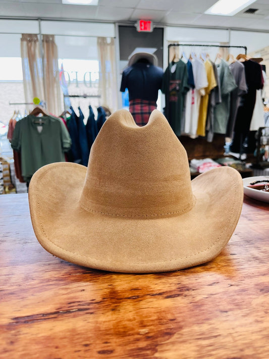 Suede Western Cowboy Fedora Hat-Tan - Red Fox Boutique