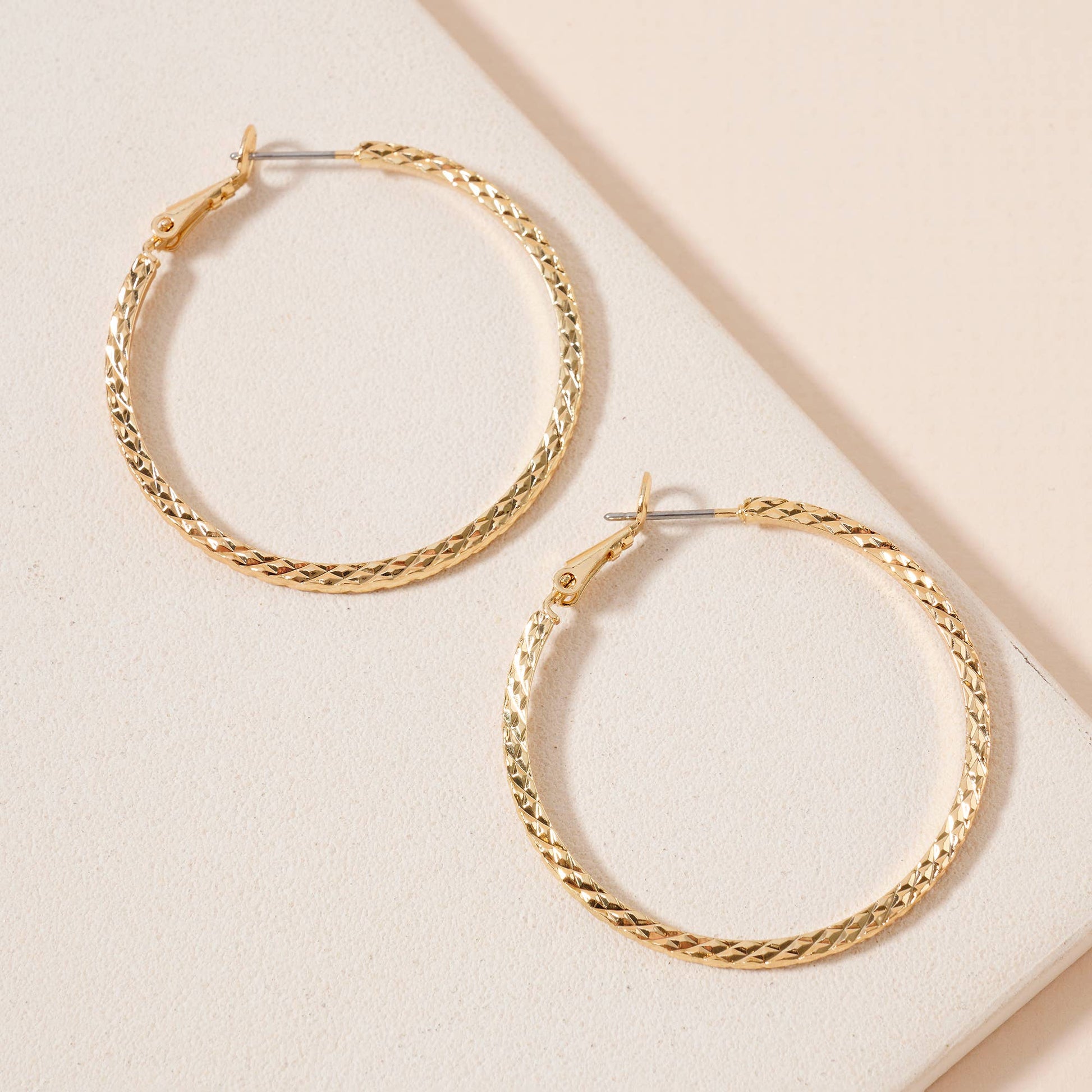 Textured Gold Hoop Earrings - Red Fox Boutique