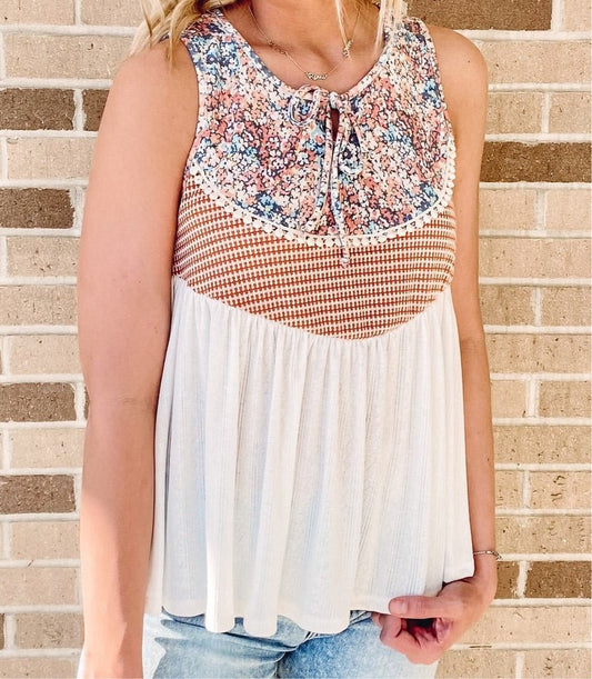 The Floral Print Peplum Baby Doll Knit Tank - Red Fox Boutique